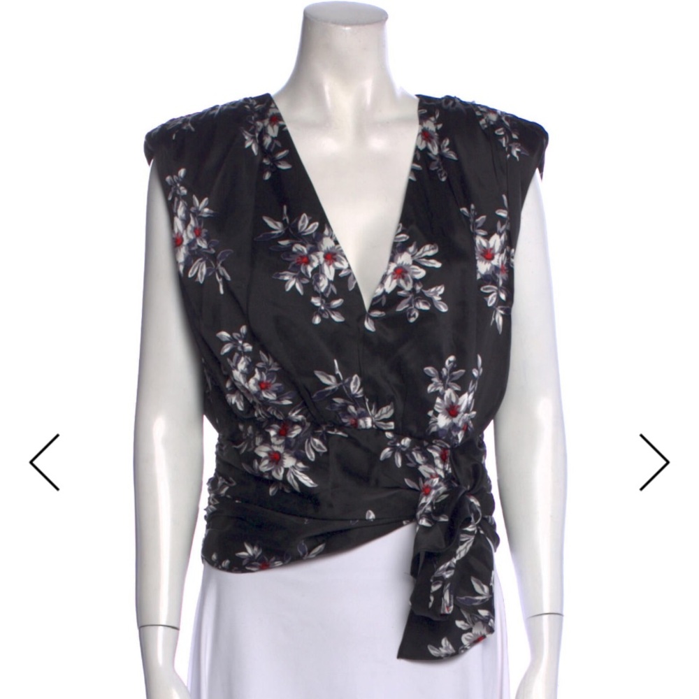 Cinq a Sept Silk  Black Print Wrap Crop Top Size Medium